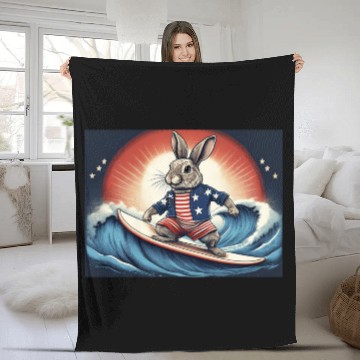 Discover Stars & Stripes Surfer Bunny Fleece Blankets