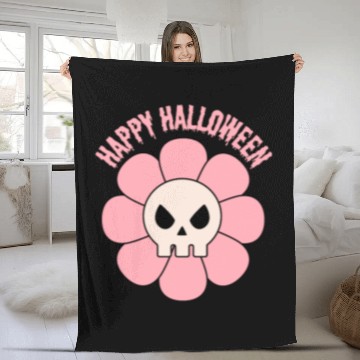 Discover happy halloween flower skull pink and cute Fleece Blankets