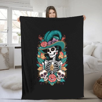 Discover Skull Lady Fleece Blankets
