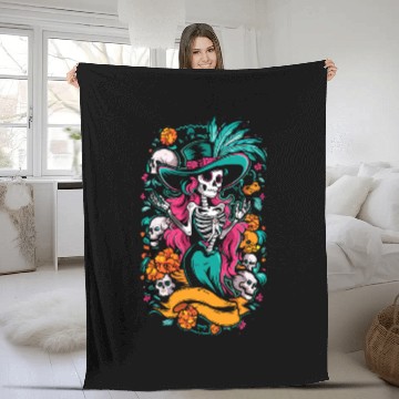 Discover Skull Lady Fleece Blankets