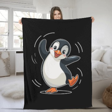 Discover Happy Dancing Penguin Cartoon Illustration Fleece Blankets