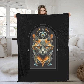 Discover Elegant stylish black and gold cat face Fleece Blankets