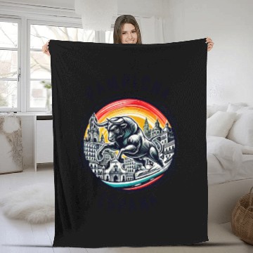 Discover Pamplona Spain bull vacation Fleece Blankets