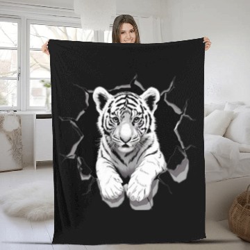 Discover peeking tiger cub Fleece Blankets