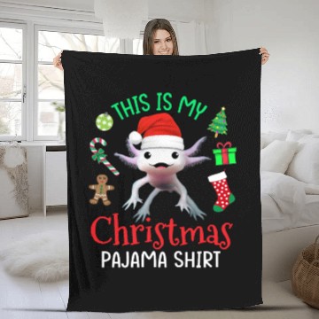 Discover This is my Christmas Pajama Fleece Blankets Axolotl Santa