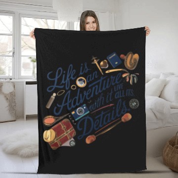 Discover Creative illustration of text life is an adventure Fleece Blankets