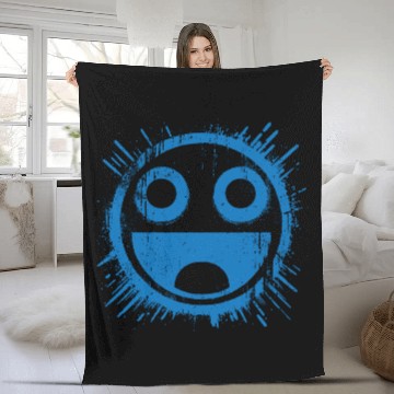 Discover Blue Joyful Face Fleece Blankets