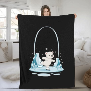 Discover Adorable Ice Skating polar bear with Snowflakes Fleece Blankets