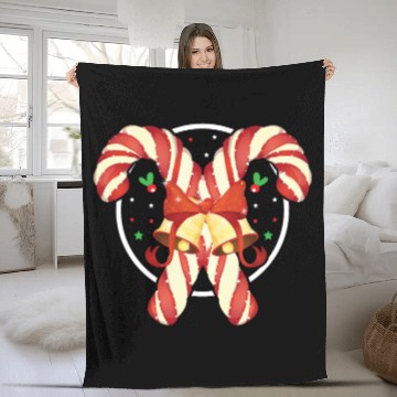 Discover Candy Canes Christmas Matching Group Xmas Holiday Fleece Blankets
