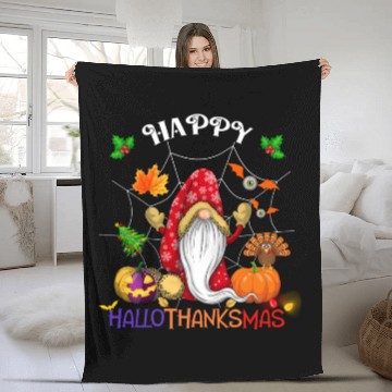 Discover Happy HalloThanksMas Gnome Fleece Blankets