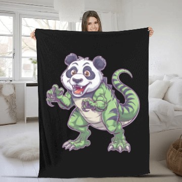 Discover Dino dinosaur T-Rex panda fantasy creature quirky Fleece Blankets