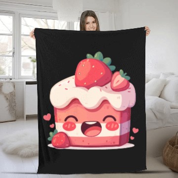 Discover Kawaii Strawberry Cake Slice Fleece Blankets