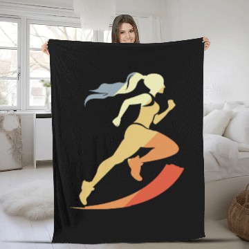 Discover Vintage Female Runner Graphic Fleece Blankets