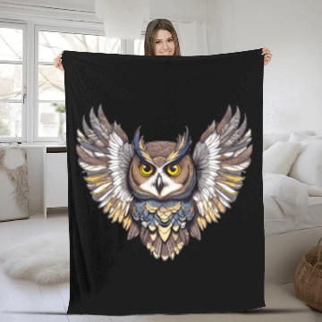 Discover Majestic Owl in Flight Fleece Blankets