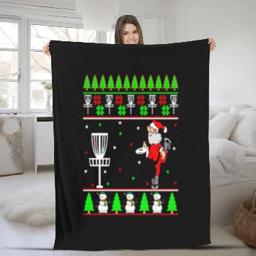 Discover Festive Santa Disc Golf Ugly Christmas Sweater Fleece Blankets