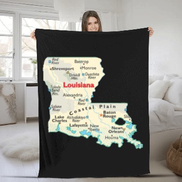 Discover Louisiana map image of state. Fleece Blankets