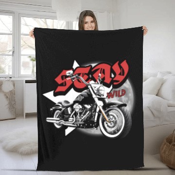Discover 'Stay Wild' Motorcycle, Star, Moon GD Fleece Blankets