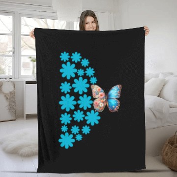 Discover Butterfly and blue flowers Fleece Blankets