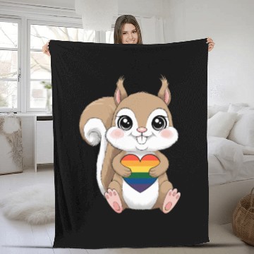 Discover Cute Squirrel Holding Rainbow Heart LGTBQ Love Fleece Blankets