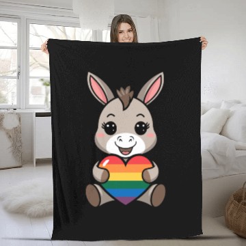 Discover LGTBQ Cute Donkey with Rainbow Heart Fleece Blankets