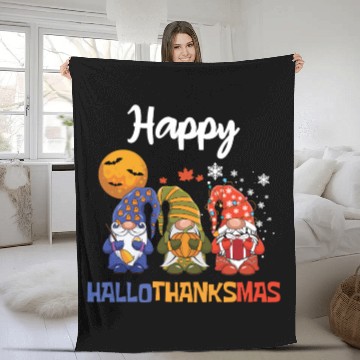 Discover Happy Hallothanksmas Halloween Thanksgiving Gnome Fleece Blankets