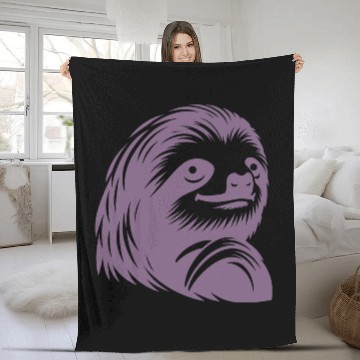 Discover Thoughtful sloth face portrait silhouette Fleece Blankets