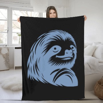 Discover Thoughtful sloth face portrait silhouette Fleece Blankets