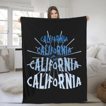 Discover California West Coast Golden State Blue Graphic Fleece Blankets