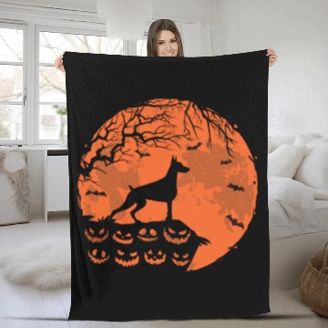 Discover Dobermann And Moon Halloween Funny Dog Lover Gift Fleece Blankets