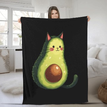Discover Cute Kawaii Avocado Cat Fleece Blankets