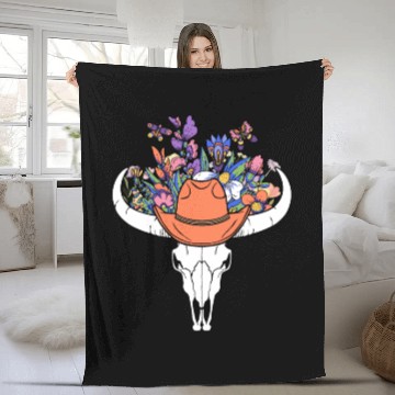 Discover wildflower with Cow Skull blooming Fleece Blankets