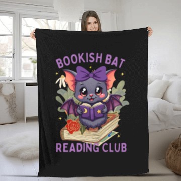 Discover Bookish Bat Reading Club -Back to school Halloween Fleece Blankets
