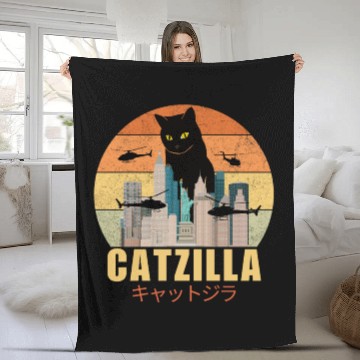 Discover Retro Vintage Catzilla Japanese Cute Cat Lover Fleece Blankets