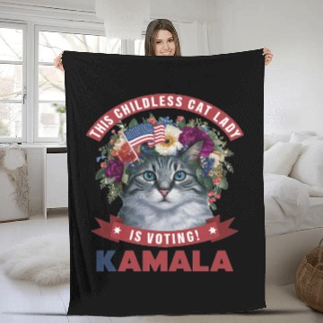 Discover Childless Cat Lady is voting kamala Fleece Blankets