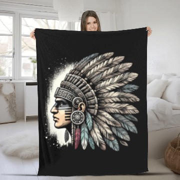 Discover Aztec Warrior Mask with Tribal Art and Ancient Fleece Blankets