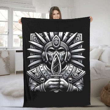 Discover Aztec Warrior Mask with Tribal Art and Ancient Fleece Blankets