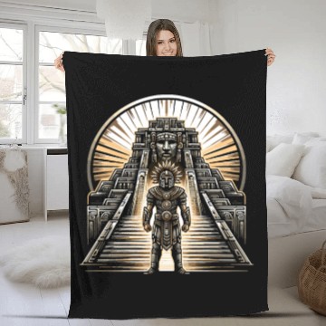 Discover Aztec Warrior Mask with Tribal Art and Ancient Fleece Blankets