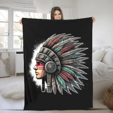 Discover Aztec Warrior Mask with Tribal Art and Ancient Fleece Blankets