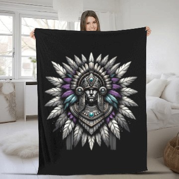 Discover Aztec Warrior Mask with Tribal Art and Ancient Fleece Blankets