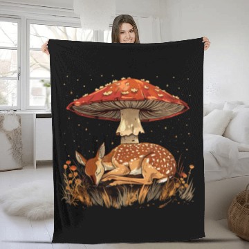 Discover Cottagecore Aesthetic Sleeping Deer Mushroom Witch Fleece Blankets
