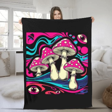 Discover Psychedelic Shrooms: Neon Fungi Fantasy Fleece Blankets