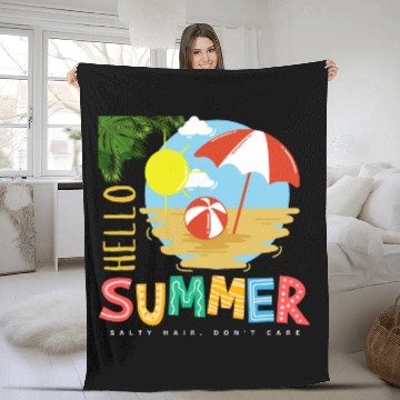 Discover Hello Summer salty hair Don't care Fleece Blankets