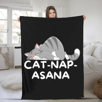 Discover Funny Cat-Nap-Asana sleeping yoga Fleece Blankets
