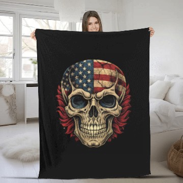 Discover vintage skull, usa flag skull Fleece Blankets