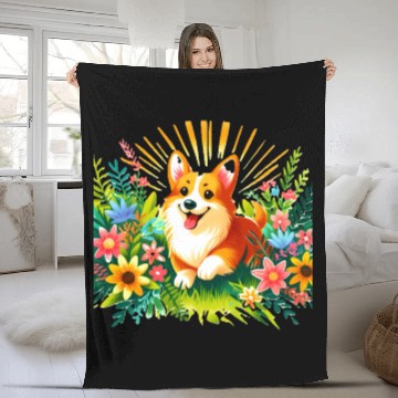 Discover Cheerful corgi Fleece Blankets