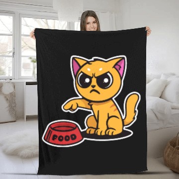 Discover Hangry cat says "Where's my food!?" Fleece Blankets