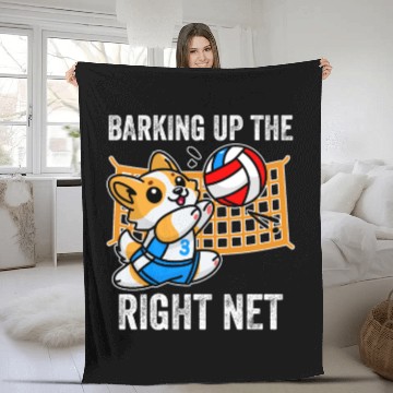 Discover Barking Up the Right Net Funny Corgi Dog Humor Fleece Blankets