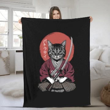 Discover Neko Battousai Samurai Cat Classic Fleece Blankets