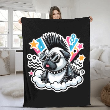 Discover Punk rocker pug 9 Fleece Blankets