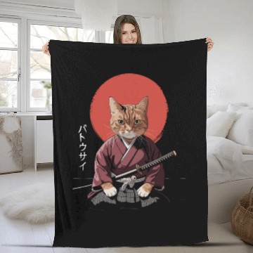 Discover Neko Battousai Samurai Cat Classic Fleece Blankets